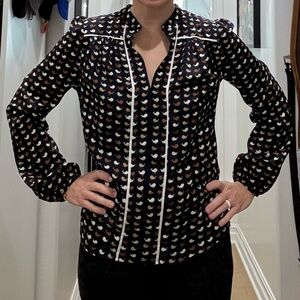 Women's Dark Blue with various color chicks patterned Blouse